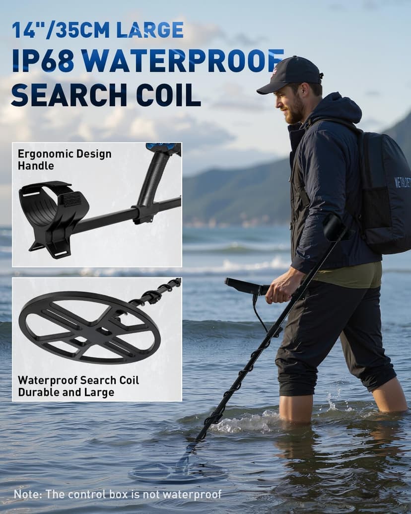 14'' Metal Detectors for Adults, Waterproof Double-D Search Coil, Professional Metal Detector with Pinpoint Mode, 13 inch Detection Depth, 4 Modes