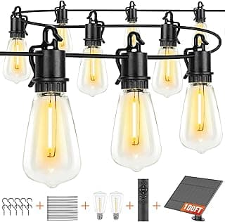 Outdoor String Lights 100FT with 32 Shatterproof, String Lights Outdoor Waterproof with Remote ST38 Vintage Edison Bulbs, Waterproof Hanging Lights for Outside Backyard