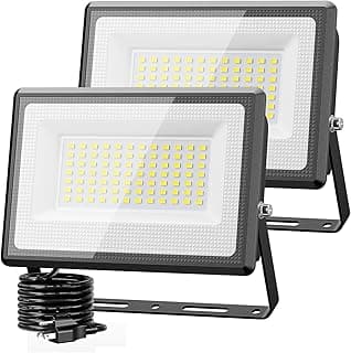 Olafus 2 Pack 60W LED Flood Light Outdoor, 6000LM Super Bright LED Work Lights Plug in, 6500K IP66 Waterproof Exterior Floodlight for Yard Lawn Garden