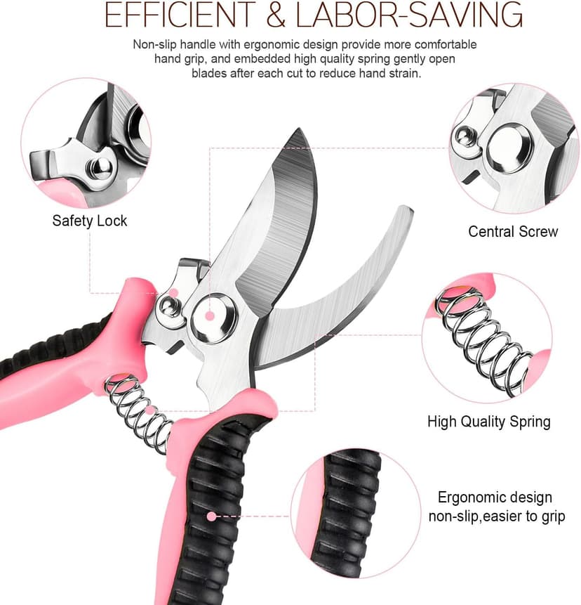 4 Packs Garden Pruning Shears Stainless Steel Blades Handheld Pruners Set with Gardening Gloves(Pink)
