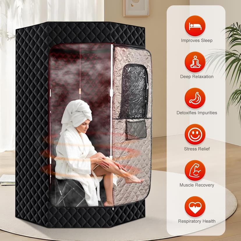 Portable Steam Sauna for Home, XL Sauna Tent with 3L 1200W Steamer & Red Light, Foldable Chair & Mat, Indoor Personal Spa for Relaxation, Detox & Recovery