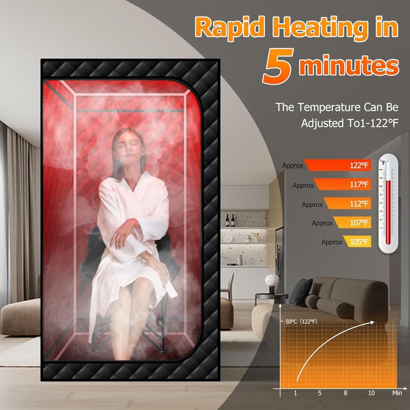 Steam Sauna with Red Light Therapy Lamp, Portable Infrared Saunas Tent with 3L Steamer, Personal Heat Box with Remote Control & Large Folding Chair, Indoor Sauna Spa for Relaxation & Detox