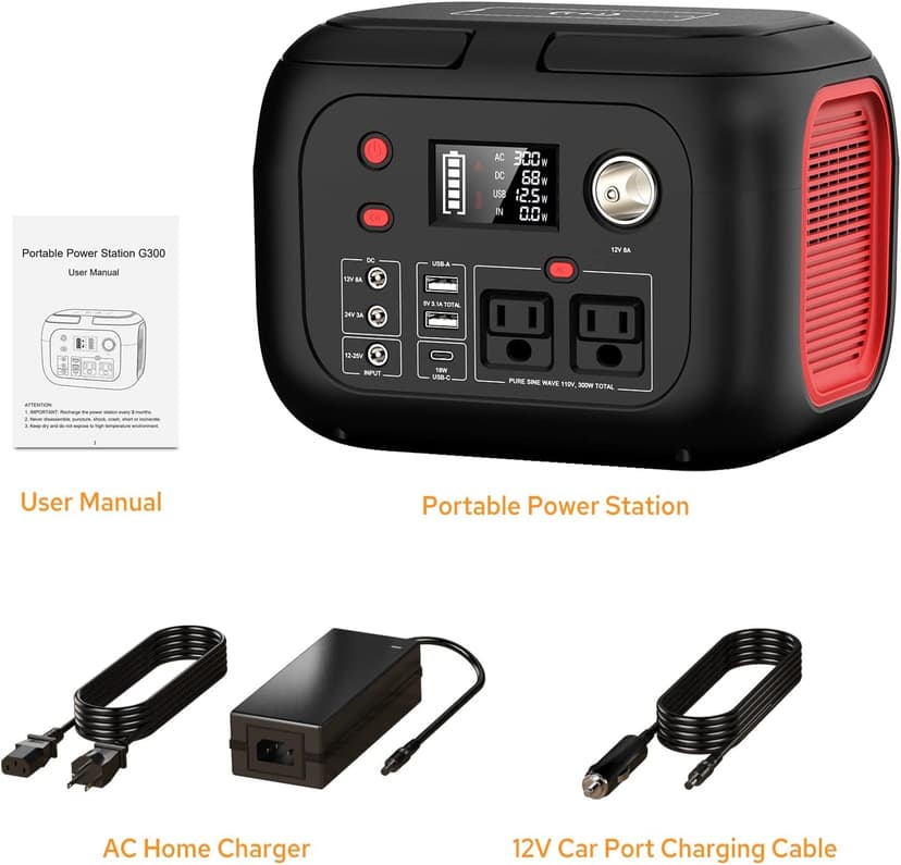 Portable Power Station With Wireless Charging 300W Portable Solar Generator 228Wh Power Supply With LED Light Power Generator 9 Outputs Charging Station for Outdoor Camping Emergency