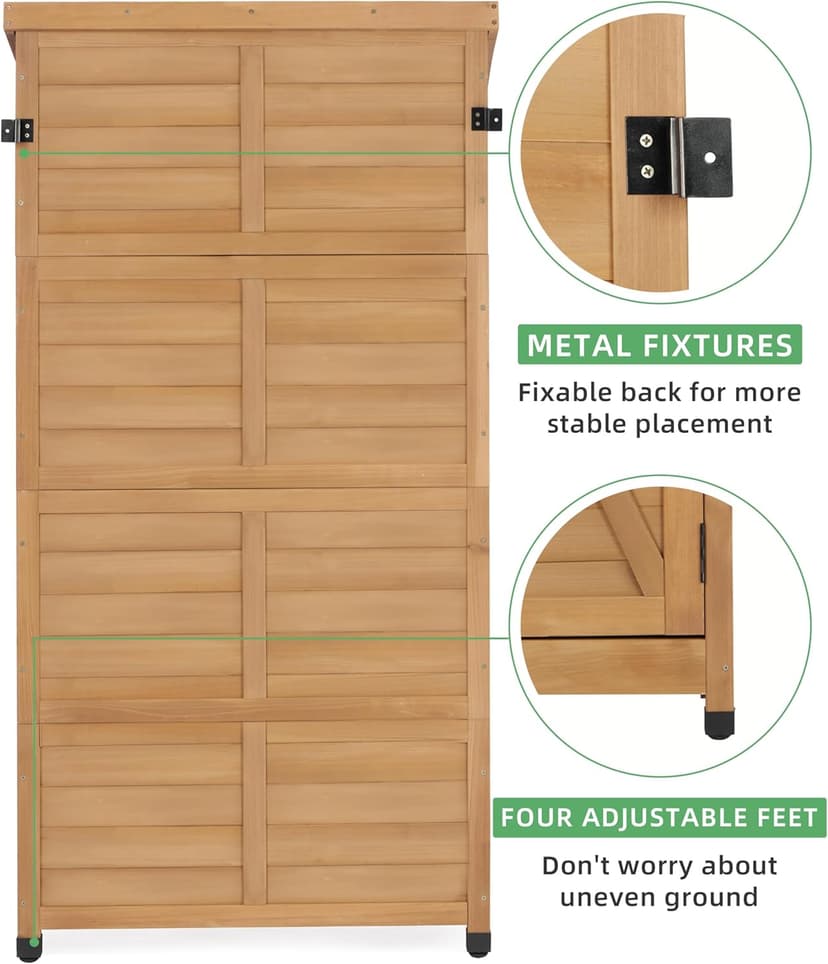 58''x30''x18'' Outdoor Wooden Storage Shed with Metal Top Tall Vertical Tool Cabinet for Backyard Garden Patio Lawn (Gold)