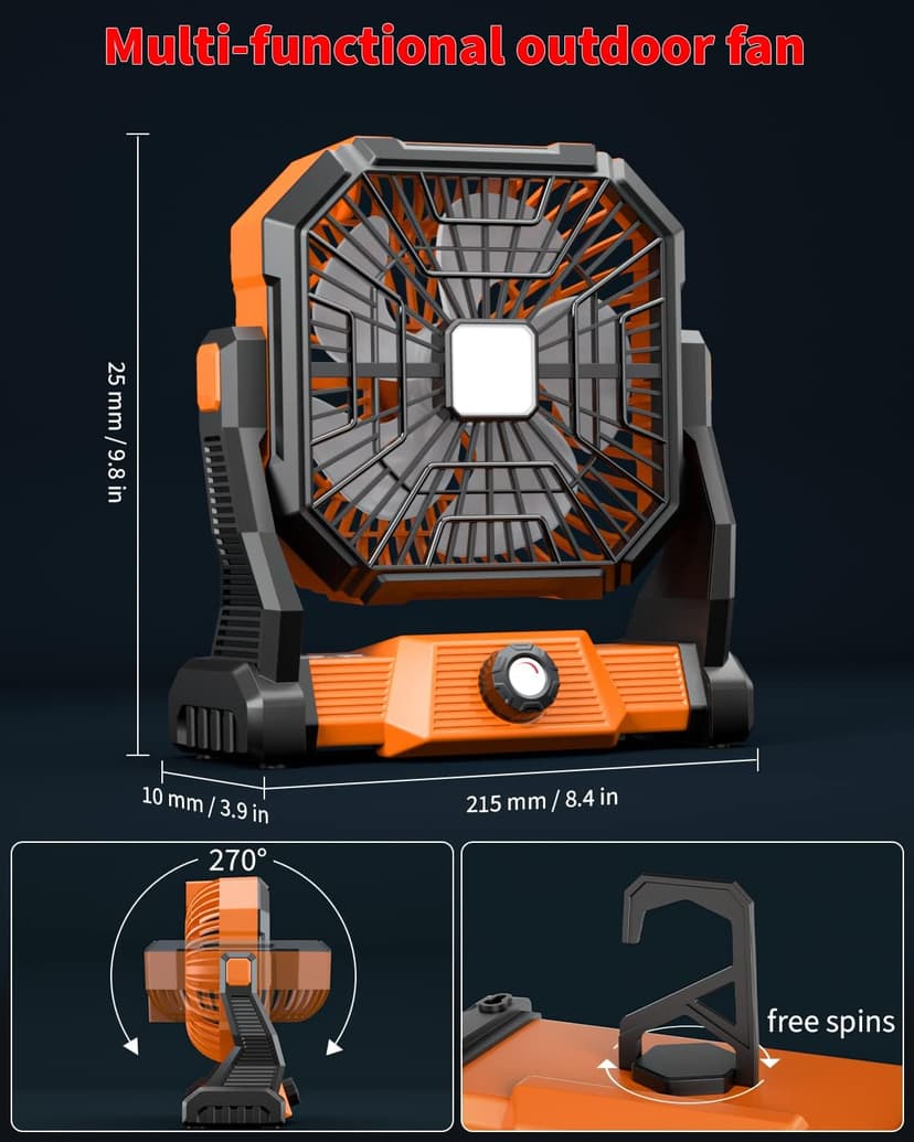 Portable Camping Fan,20000mAh Rechargeable Battery Powered Fan with LED Lantern, USB-C Battery Operated Fans,Ultra Quiet, for Outdoor Indoor Use,Travel, Tent, Beach, Picnic, Barbecue, Fishing, Home