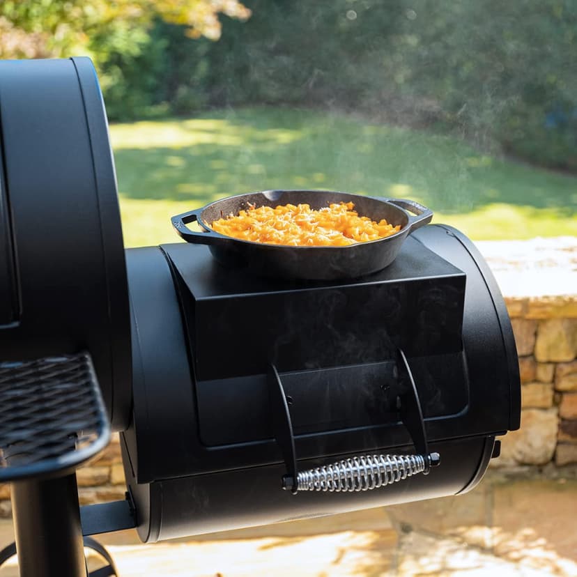 Char-Griller® Competition Pro® Barrel Grill and Offset Smoker, Includes Side Fire Box for Texas-Style Offset Smoking, Metal Cooking Grates, 1,010 Cooking Square Inches in Black, Model 2823 in Black