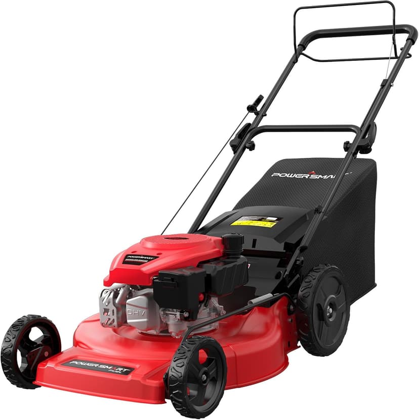 PowerSmart Self Propelled Gas Lawn Mower, 22 in. with 170cc OHV Engine, 3-in-1 Rear-Wheel-Drive High Wheels, Red