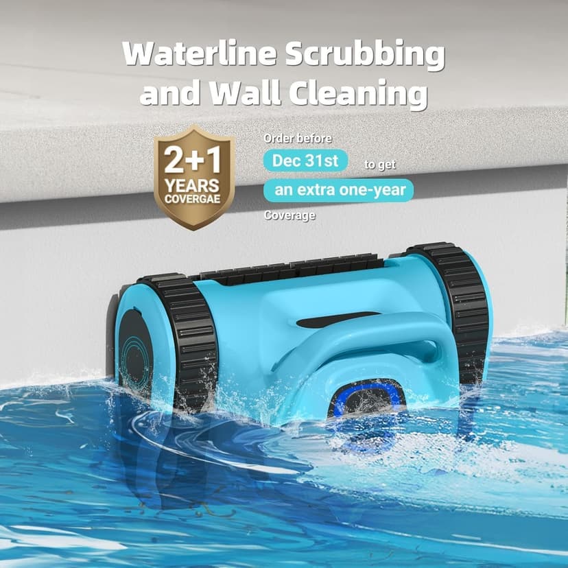2025 Upgraded HISION Cordless Robotic Pool Cleaner with Wall-Climbing & Waterline Cleaning, 180W Brushless Motor Powerful Suction, 150-Min Runtime for In-Ground & Above Ground Pools up to 2000 Sq.Ft