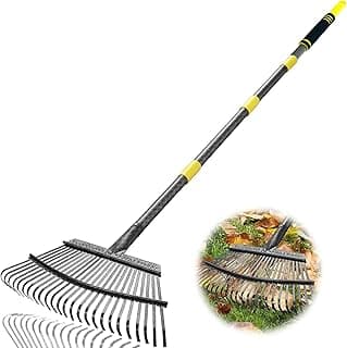 Garden Leaf Rakes, 6FT Rake for Lawns Heavy Duty 25 Metal Tines 18.5 inch Wide, Adjustable Steel Handle, Rakes for Leaves, Gathering Shrub, Grass, Flower Beds