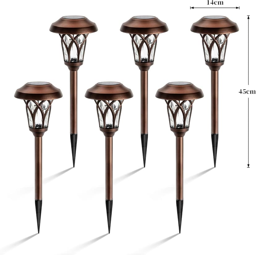 GIGALUMI Solar Lights Outdoor 6 Pack, Solar Landscape Lights Warm White, Brown Super Bright High Lumen Waterproof Metal Automatic Solar Lights for Yard, Pathway, Garden, Walkway