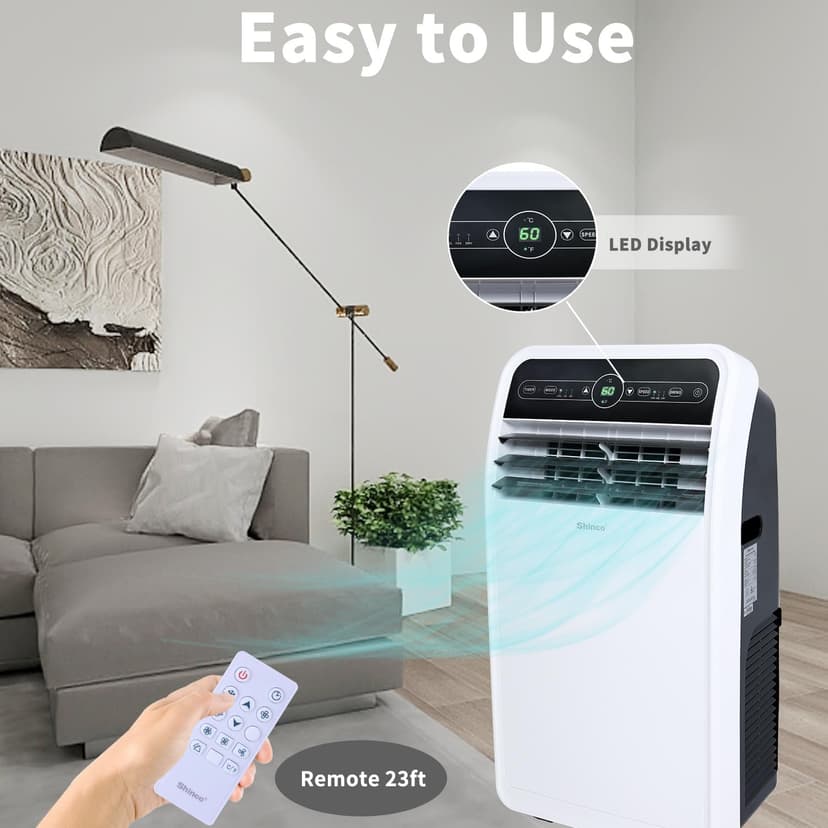 Shinco 10,000 BTU Portable Air Conditioner, Portable AC Unit with Built-in Cool, Dehumidifier & Fan Modes for Room up to 300 sq.ft, RC, 24 Hour Timer, Window Kit