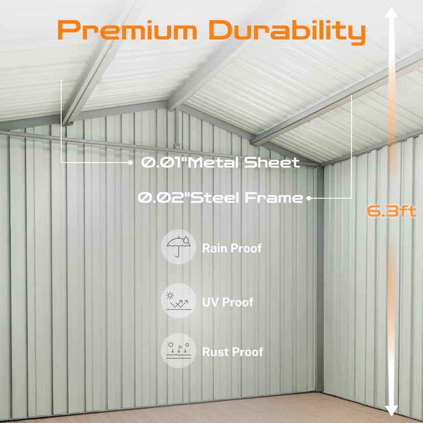 6x4 Ft Storage Shed with Floor, Permanent Steel Building with Lockable Doors & Air Vent for Backyard Garden Patio Lawn - White+Black