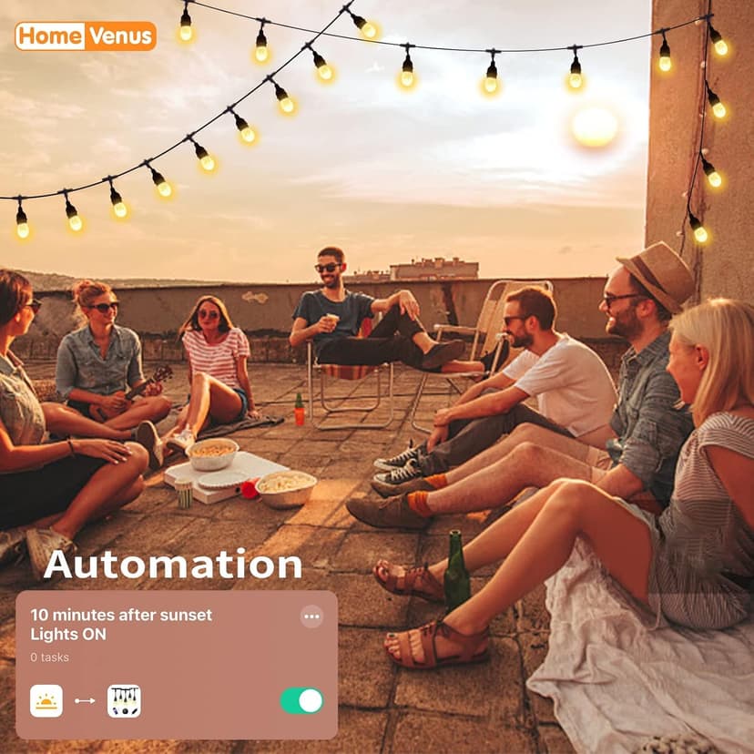HVS Smart Outdoor String Lights LED 24Ft 12Bulbs Tunable Dimmable Warm White Waterproof Shatterproof Cafe Patio Lights,APP Control 2.4GHZ WiFi Alexa Google Balcony Backyard Porch(3 Core Wire, WW-24FT)