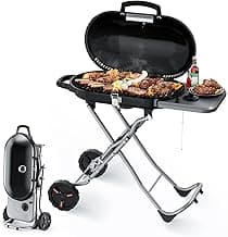COWSAR Portable Propane Gas Grill 15,000 BTUS,BBQ Gas Grill with 348 SQ Inch Large Cooking Areas, Quick-Fold Legs & Wheels, Portable & Foldable BBQ Grill for Camping/Tailgating/Picnic, Black