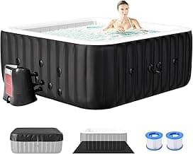 4-6 Person Inflatable Hot Tub, Large Square Portable Blow up Hot Tub, Leak-Proof PVC Outdoor Spa with 130 Air Jets, Insulated Cover and Heater Pump, 73” X 73”X 25”
