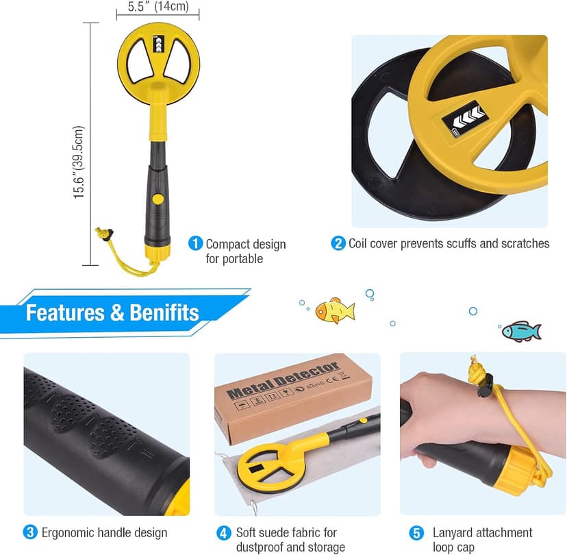 Underwater Metal Detector Handheld,100 Feet Fully Waterproof Metal Detector for Adults,Mini Gold Finder Pulse Induction with LED and Power Indicator for Scuba Diving Beach Backyard Treasure