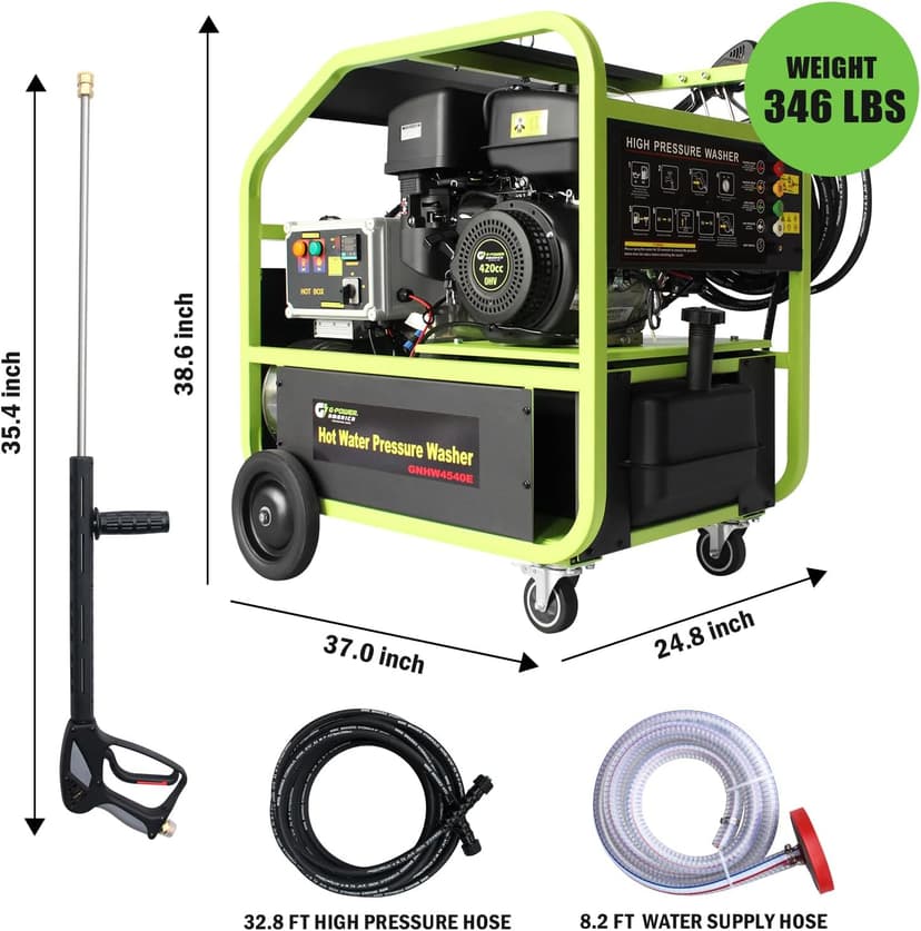 Hot Water Pressure Washer Commercial Movable Gasoline Engine 4 GPM, 4000 PSI, Electric Start, 49 State Approved(excluding California)