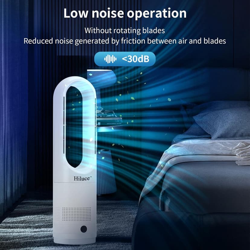 Oscillating All Season Bladeless Fan, 1400W Space Heater & 40W Cooler Fan Combo with Remote,Installation Free Quiet Fan,Tip-Over Switch80°Oscillating, 8 Speeds, 9H Timer,22 inch