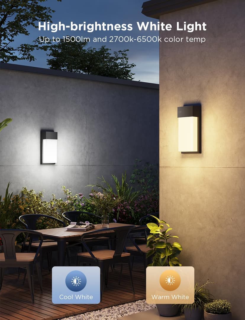 Govee Outdoor Wall Light, 1500LM Smart RGBIC Porch Lights Outdoor with 45 Scene Modes, IP65 Waterproof for Outdoor Decor, DIY Lighting Effects, Works with Alexa, Google Assistant and Matter, 2 Pack