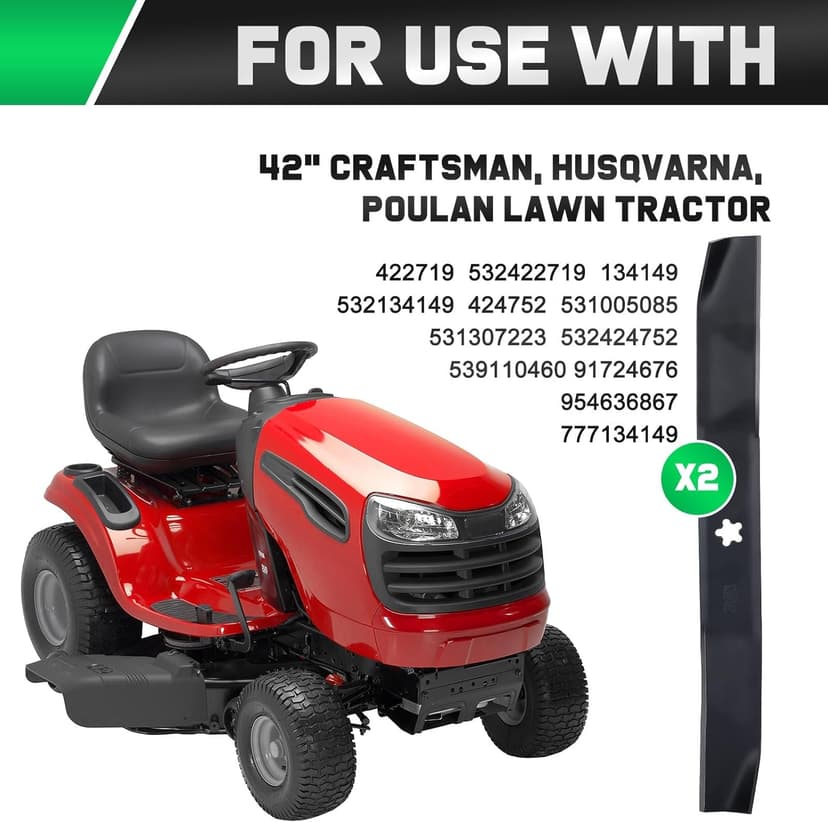 134149 Mulching Blades for Craftsman 42 inch Mower Blade LT2000 LT1000 YS4500 Replace 422719 532134149 Husqvarna Poulan Pro 42'' Deck Riding Lawn Mower 5 Point Star (2 Pack)