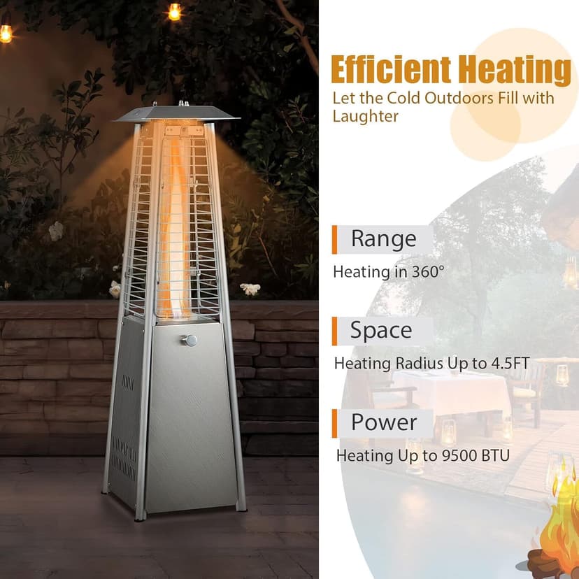 Patio Outdoor Heaters, 9500 BUT Pyramid Propane Patio Heater, 35" Tall Glass Tube Flame Heater for Party, Backyard, Garden, Decoration