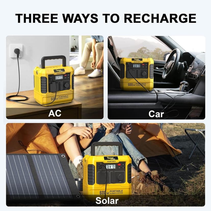 Togo POWER Portable Power Station ADVANCE600-560Wh LiFePO4 Battery 600W AC Outlet (Peak 1200W) - 0-80% in 60 Mins - Power Backup Outdoor Solar Generator for Camping, RV Trip, Outage