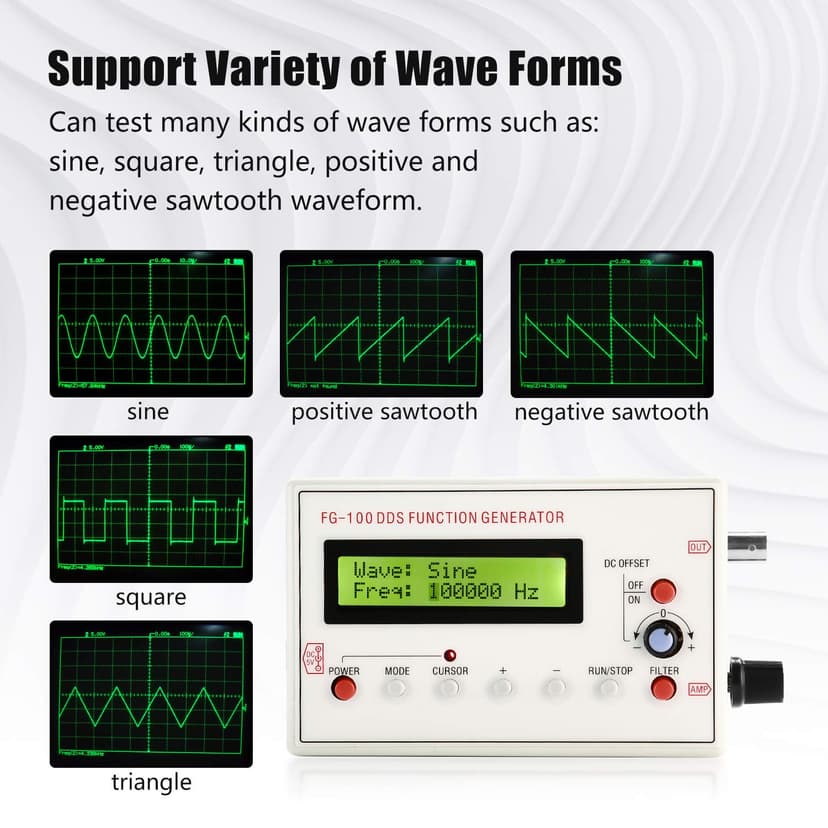 1HZ-500KHZ DDS Functional Signal Generator, Seesii DDS Function Low Frequency Signal Generator Sine/Triangle/Square/Sawtooth Waveform