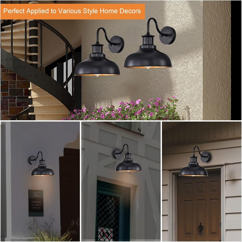 Outdoor Gooseneck Barn Light Outdoor Wall Sconce Farmhouse Rustic Exterior Wall Mount Lights Vintage Outside Lighting Fixture Industrial Black Lantern for Porch Entryway Garage,1 Pack, RZ007 BK