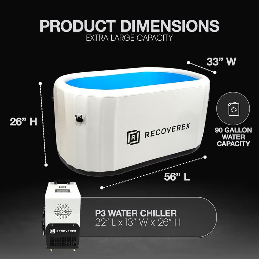 Cold Plunge Tub, 90 Gallon – Heavy-Duty Ice Bath Tub for Athletes, Portable Cold Plunge Chiller with Water Treatment Kit, Immersion Therapy, WiFi Control, Backpack & Wheels