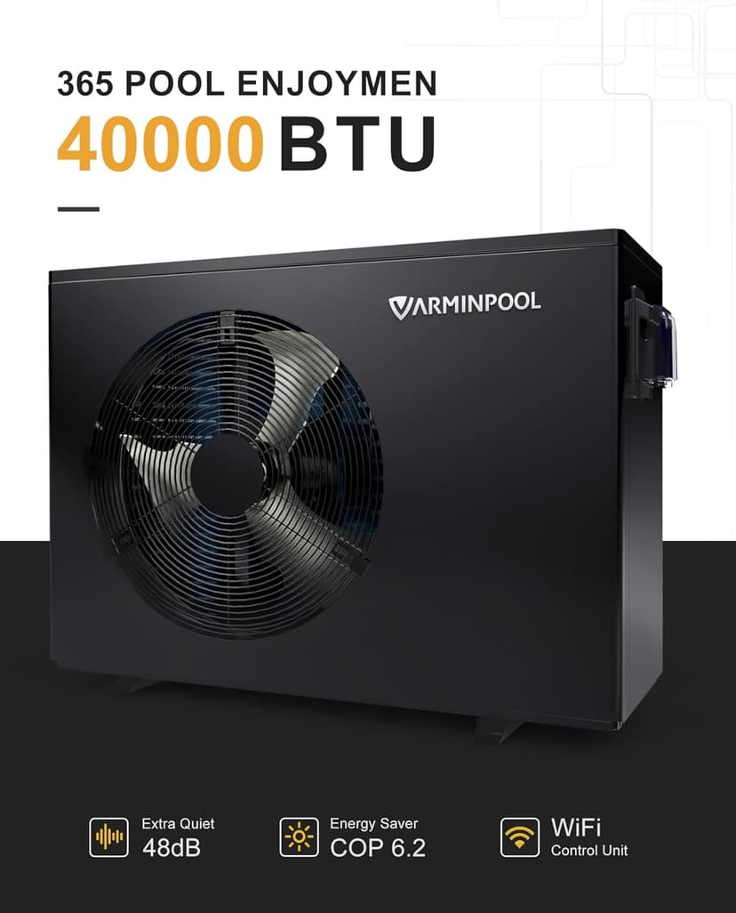 40000 BTU Pool Heat Pump for 13,000 Gallons Above Ground Swimming Pool, Features WiFi Remote Control Via App, Electric Pool Heater, Smart Inverter, Titanium Heat Exchanger, 220V