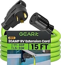 30 Amp RV Extension Cord, GEARit (15 Feet) 3-Prong 125/250-Volt 10/3 STW 10AWG Gauge SJTW Locking Cable, NEMA TT-30P to L5-30R, RV Outdoor Camper Trailer Portable Generator Power Cord- 15ft