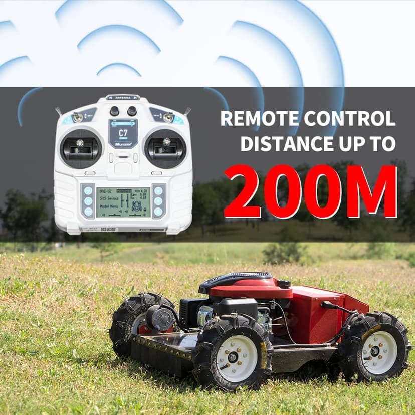 Remote Mower, Remote Control Lawn Mower, Small Crawler Oil-Electric Hybrid Four-Wheel Drive Lawn Mowing and Weed Whacker, All Terrain Grass Cutter Yard Mower, 30° Climbing (SKD-196-EASY)