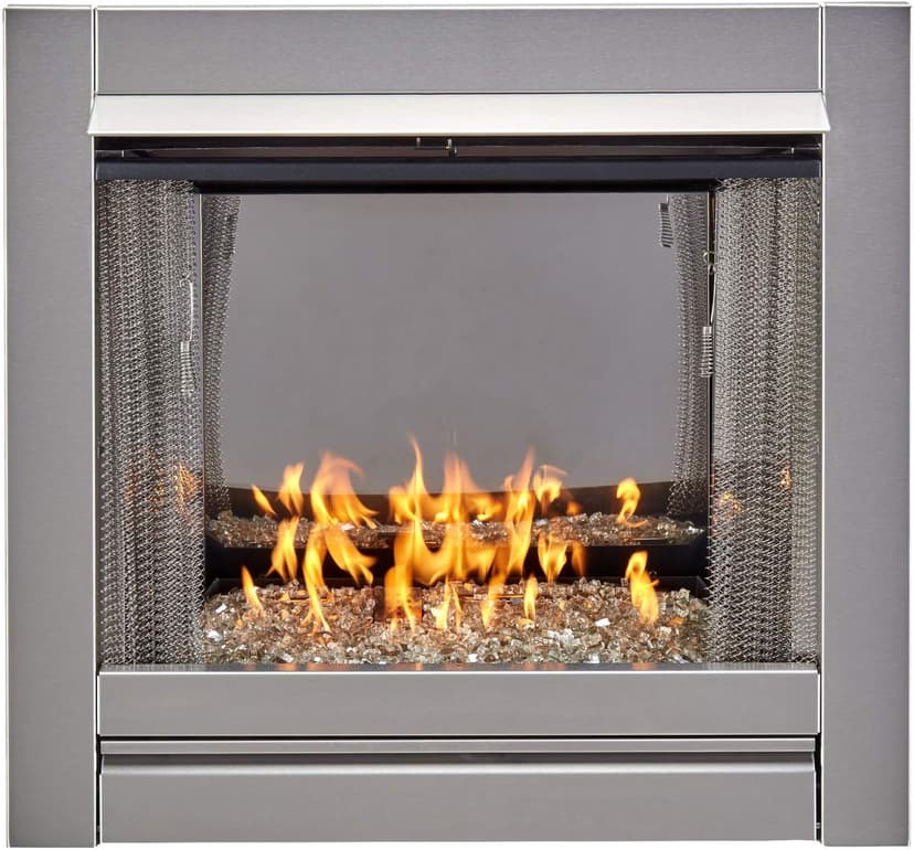 Duluth Forge Ventless Stainless Outdoor Gas Fireplace Insert with Reflective Crystal Glass Media - 24,000 BTU, Manual Control - Model# DF450SS-G