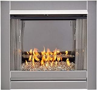 Duluth Forge Ventless Stainless Outdoor Gas Fireplace Insert with Reflective Crystal Glass Media - 24,000 BTU, Manual Control - Model# DF450SS-G