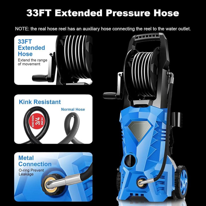 4500PSI Electric Pressure Washer 2.8GPM Power Washer 1600W High Pressure Cleaner Machine with 4 Nozzles Foam Cannon Powerwasher for Home use, 2-Year Limited (Blue)