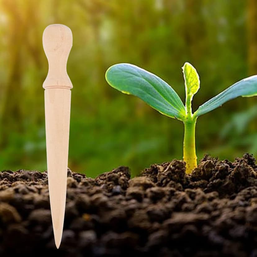 Wooden Hand Dibber, Ergonomic Sow Dibber Hole Punch, 5.79x0.79 inches, Scientific Gardening Excavation Tool for Planting, Yard, Balcony, Nursery, Seedling Transplanting