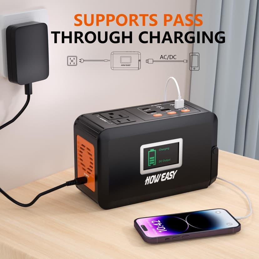 HOWEASY Portable Power Station, 88Wh Solar Generator, Lithium Battery Power with 110V AC 150W Peak Socket/DC/USB/LED Light for Outdoor Camping Trip Hunting Emergency（Solar Panel Not Included）