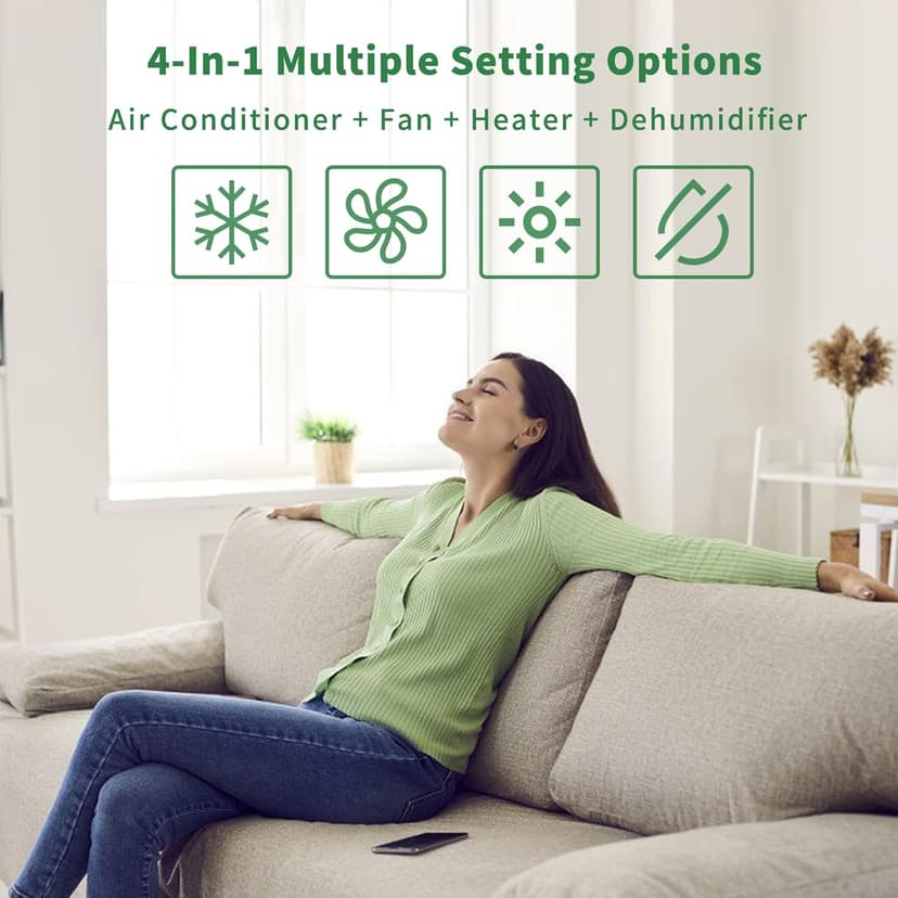 Uhome 12,000 BTU, 2024 New Portable Air Conditioner with Heat, 4-in-1 function Dehumidifier & Fan, Cools & Heats Space up to 400 Sq.ft, Remote Control and Window Kit Included, White