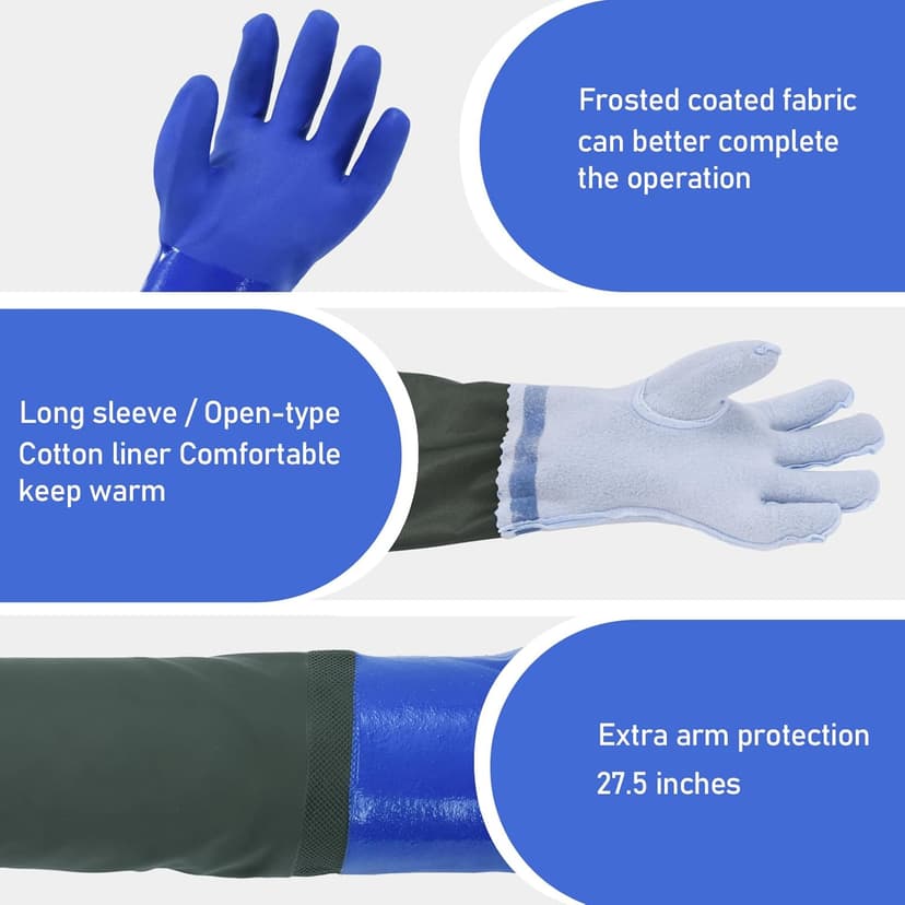 MUMUKE Long Waterproof Gloves, Long Chemical Gloves, Reusable, Padded Cotton Lined/Acid & Oil Resistant 28 inch