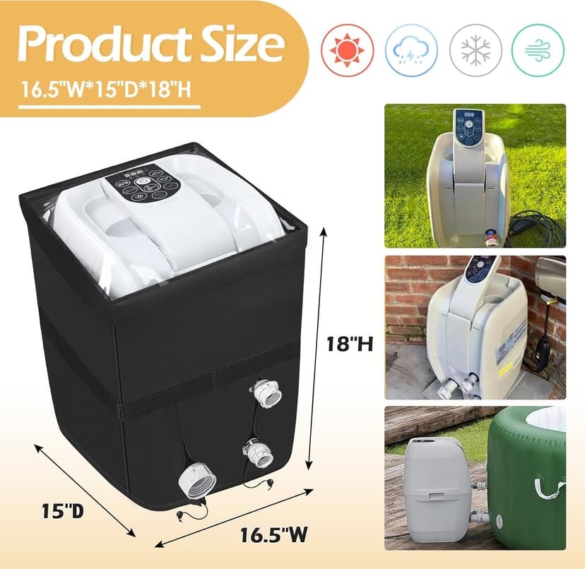 Hot Tub Spa Heater Pump Cover, Heavy Duty Inflatable Hot Tub Pump Cover with Zipper Opening and Transparent PVC Top Window for Multiple Hot Tub Spa Heater Pump on Market(Black, Cover only)