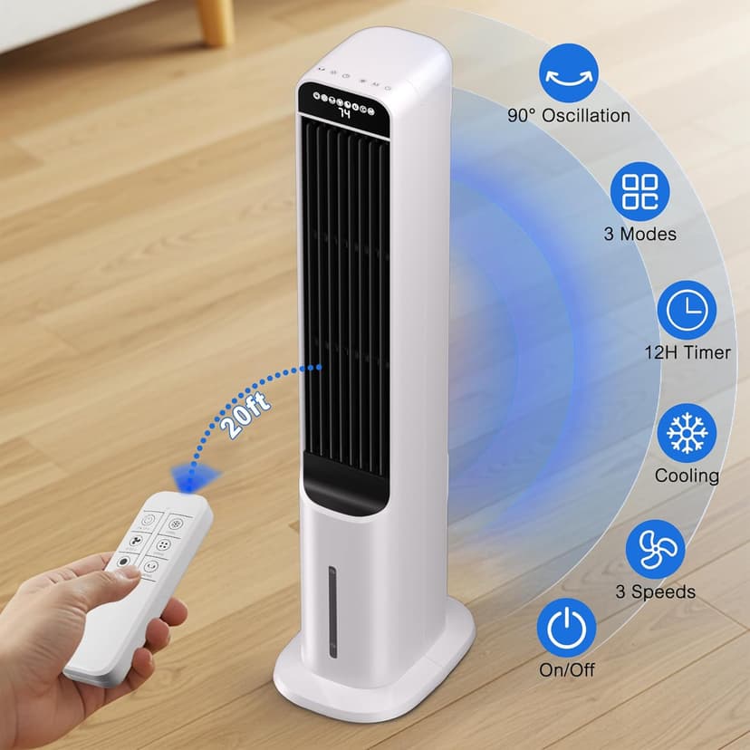 MEPTY 41" Swamp Cooler, 3 in 1 Evaporative Air Cooler with Remote, Portable Cooling Fans that Blow Cold Air with 3 Speeds, 4 Modes, Tower Fan 120° Oscillation Air Conditioner for Bedroom Home Office