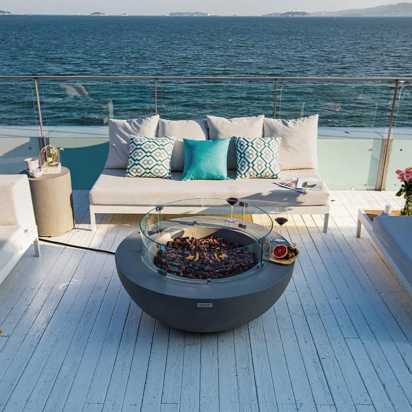 Elementi Lunar Fire Bowl Outdoor Fire Pit Table 42 Inches Round Firepit Concrete Patio Heater Electronic Ignition Backyard Fireplace Cover Lava Rock Included Liquid Propane