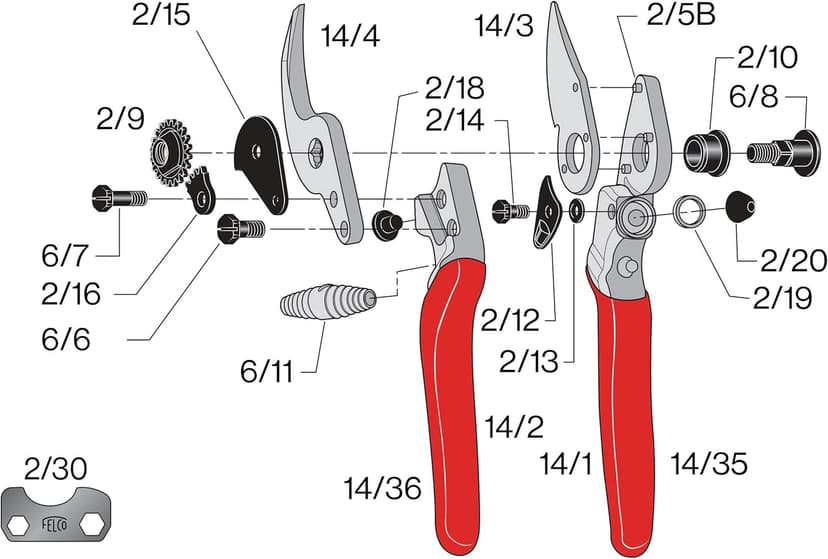 FELCO Pruning Shears (F 14) - High Performance Swiss Made One-Hand Garden Pruner with Steel Blade,Red, Silver