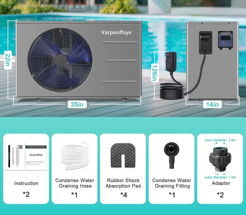30000 BTU Swimming Pool Heater Pump Pool Heater For Above Ground Pool 120V 8000 Gallon Inground Pool Heater Spa Heating or Cooling WiFi Control Schedule