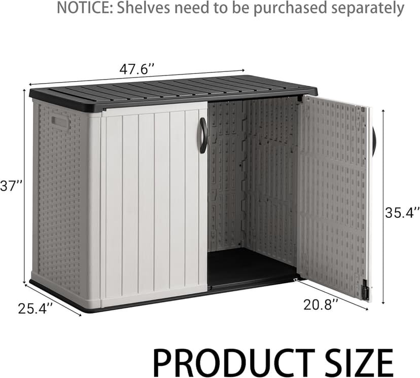Greesum Outdoor Storage Deck Box Cabinet 150 Gallon, Horizontal Resin Storaged Shed, Pad-Lockable, Waterproof and UV Protection for Garden, Garage, Lawn, Without Shelf, White