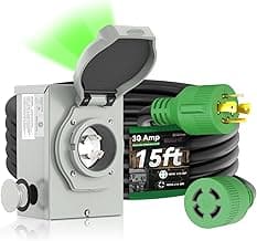 30 Amp Generator Cord 15FT and Power Inlet Box, Pre-Drilled 30 Amp Generator Inlet Box with Cord, NEMA L14-30P to L14-30R Generator Cord Waterproof Combo Kit, ETL Listed