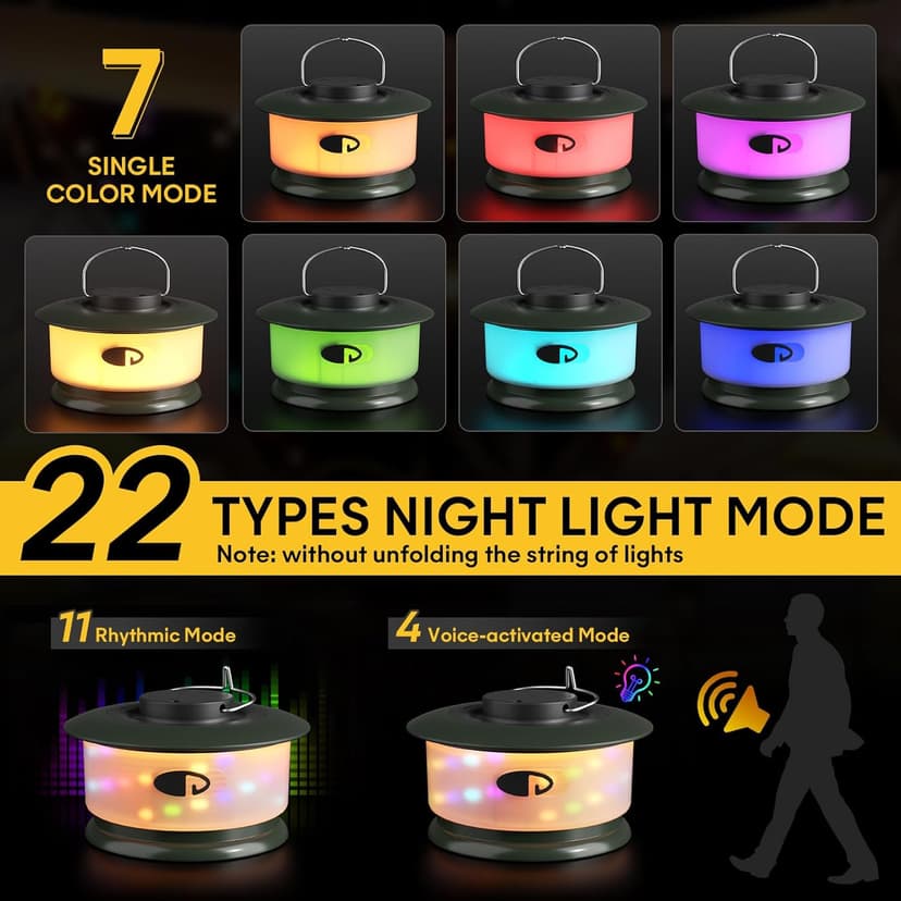 HOKONE Camping String Lights, 32.8FT 22 Lighting Modes Waterproof Rechargeable Quick Storage Portable Tent Lights Perfect for Spring Night Camping, Outdoor, Indoor, Party, Patio, Garden, Holiday Decor