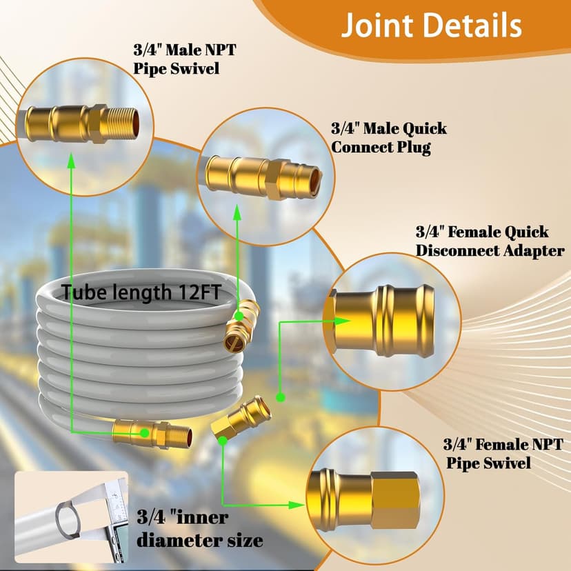 3/4 Natural Gas Hose For Generator 56FT, 3/4" ID Natural Gas Quick Connect Hose, Patio Heater, Grill Griddle, And Outdoor Ng/Lp Propane Appliance