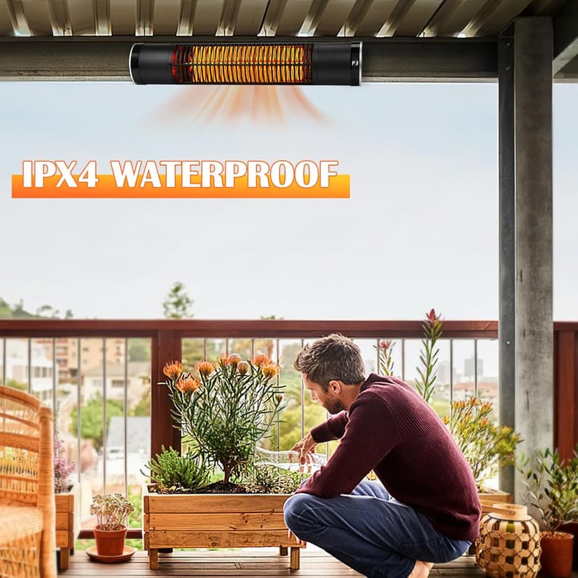 Electric Outdoor Heater, 1500W Patio Heater for Outdoor Use, Wall-Mounted Carbon Infrared Heater,With Remote, 3 Heat Levels, 8H Timers, Radiant Heater for Garage, Gazebos, Shop