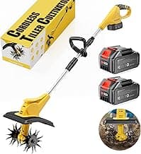 21V Cordless Tiller Cultivator, 360 Max RPM Cordless Electric Garden Tiller with 2 * 3.0 Ah Battery & Fast Charger, 9.06" Tilling Width, 6.3" Depth, Portable Rotary Tiller for Lawn Soil Cultivation